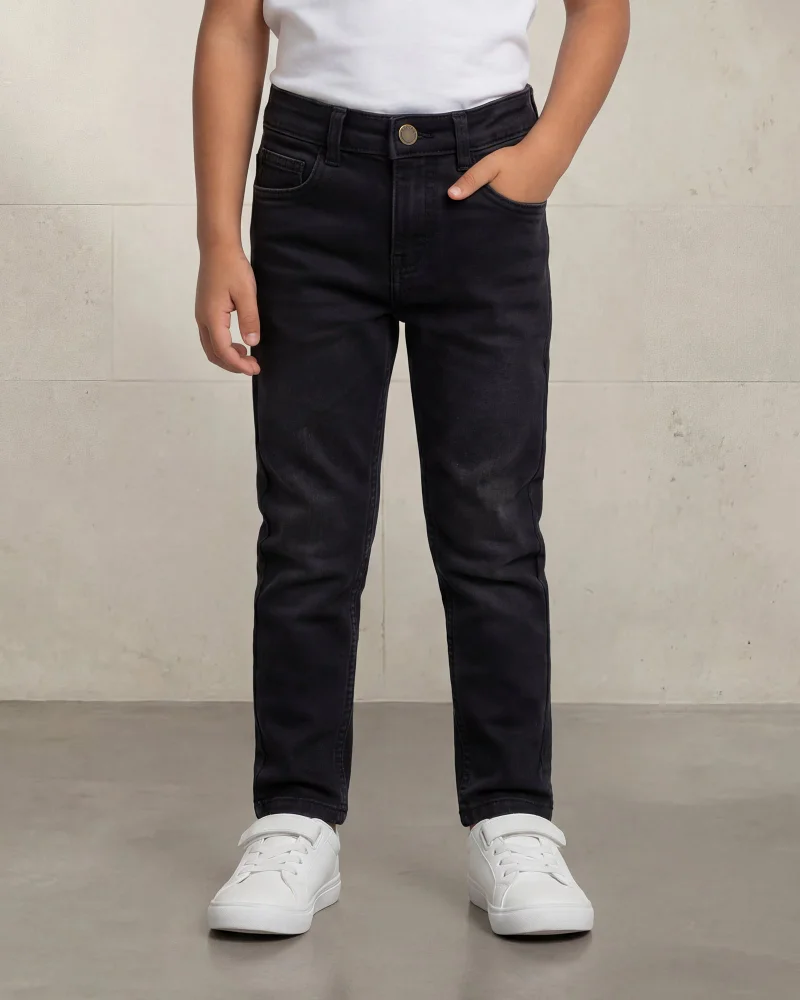 Redtag Boys Black 5-Pocket Knit Jeans