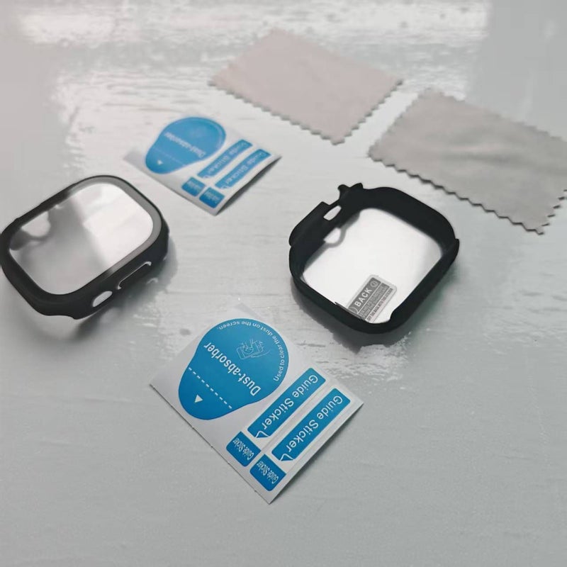 2 Pcs Black Case With Film For Apple Watch Ultra 1 2 49mm Tempered Glass Screen Protector - Image 1