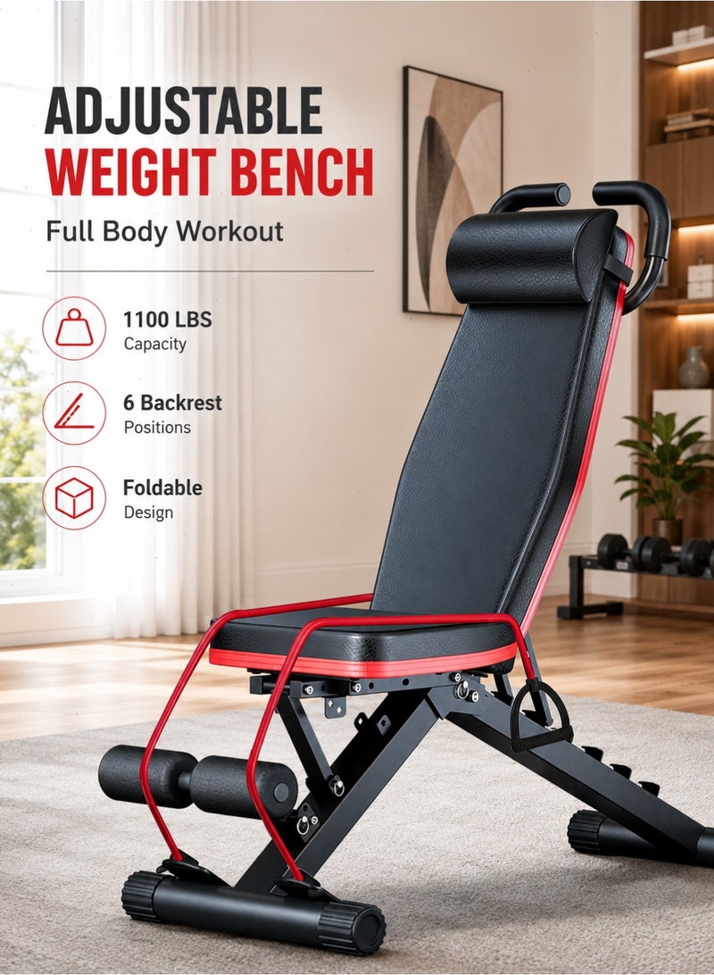 Yoawllty Adjustable Weight Bench for Full Body Workout, 1100 lbs Capacity Home Gym Bench Press with Storage Drawstring, Multi-Purpose Fitness Bench - Image 1