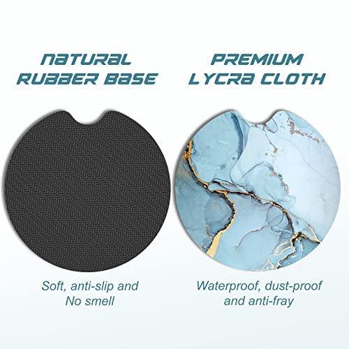 Aiawoxc Car Cup Holder Coasters, 2 Pack Universal Auto Anti Slip Insert Coaster with A Finger Notch, Cute Car Assecories for Women Men, Cup Mat for Most Interior, Ink Blue Marble - Image 5