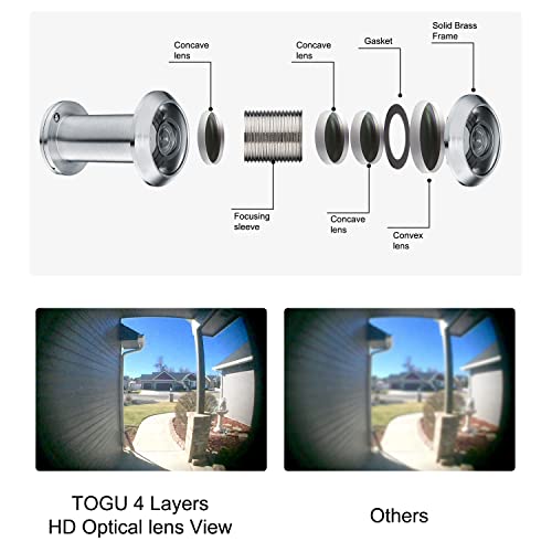 TOGU TG3016YG-SPC Solid Brass UL Listed 220-degree Door Viewer with Heavy Duty Privacy Cover for 1-3/8" to 2-1/6" Doors, Brushed Satin Chrome Finish - Image 2