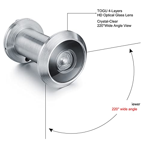 TOGU TG3016YG-SPC Solid Brass UL Listed 220-degree Door Viewer with Heavy Duty Privacy Cover for 1-3/8" to 2-1/6" Doors, Brushed Satin Chrome Finish - Image 3