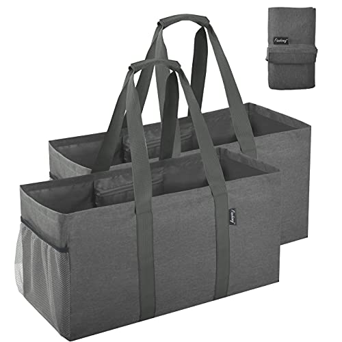 Finnhomy 42L Extra Large Utility Tote Bag, Durable Oxford Fabric Storage Bag with Handles and Pockets, Reusable Folding Grocery Bags Totes for Pool Beach Picnic Shopping Laundry, 2 Pack Winter Grey - Image 1