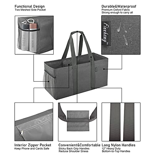 Finnhomy 42L Extra Large Utility Tote Bag, Durable Oxford Fabric Storage Bag with Handles and Pockets, Reusable Folding Grocery Bags Totes for Pool Beach Picnic Shopping Laundry, 2 Pack Winter Grey - Image 2
