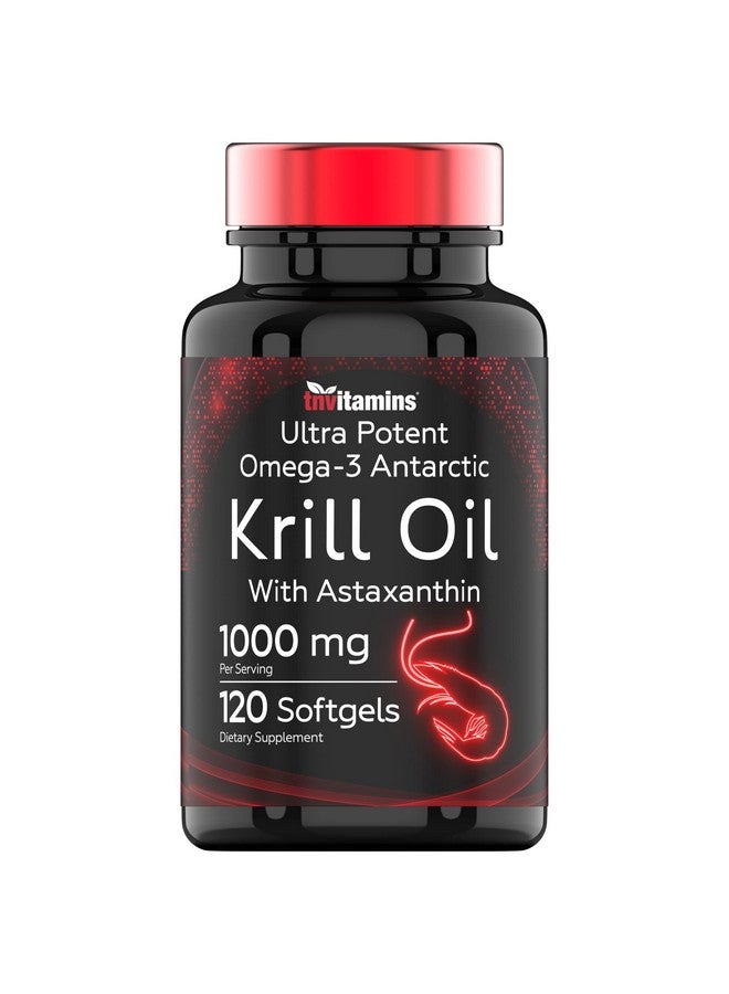 tnvitamins Antarctic Krill Oil 1000mg - 120 Softgels with Astaxanthin | 1000mg Red Krill Oil, 200 mg Phospholipids, 120 mg EPA, 80 mg DHA, 200 mcg Astaxanthin | Potent & Pure Omega-3 Cold Water Antarctic Krill - Image 1