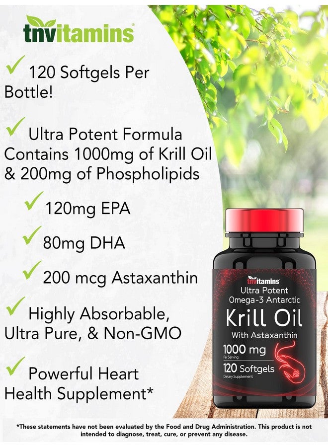 tnvitamins Antarctic Krill Oil 1000mg - 120 Softgels with Astaxanthin | 1000mg Red Krill Oil, 200 mg Phospholipids, 120 mg EPA, 80 mg DHA, 200 mcg Astaxanthin | Potent & Pure Omega-3 Cold Water Antarctic Krill - Image 3