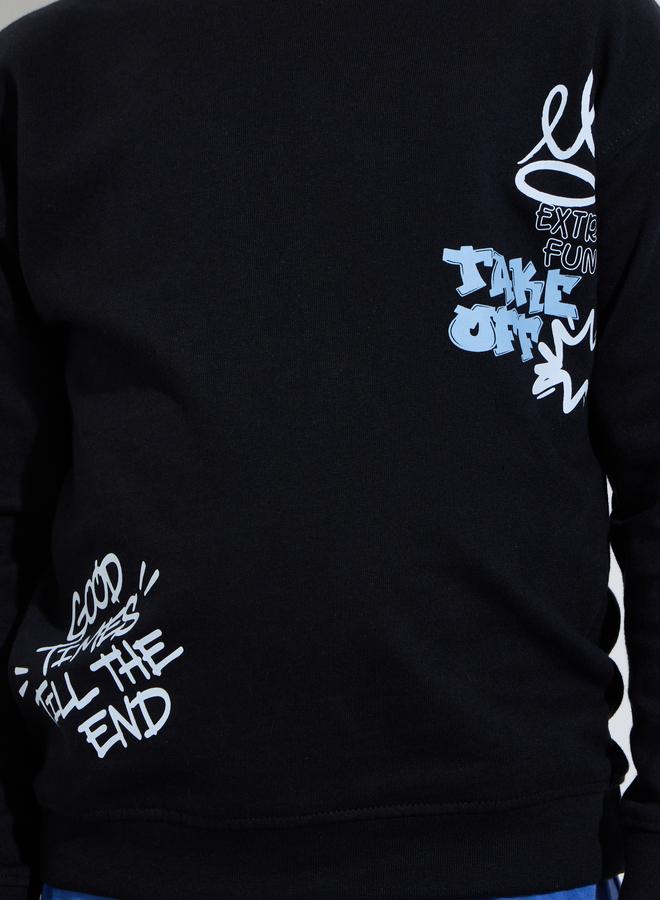 Styli Boys Black Graphic Print Long Sleeves Regular Fit Sweatshirt - Image 3