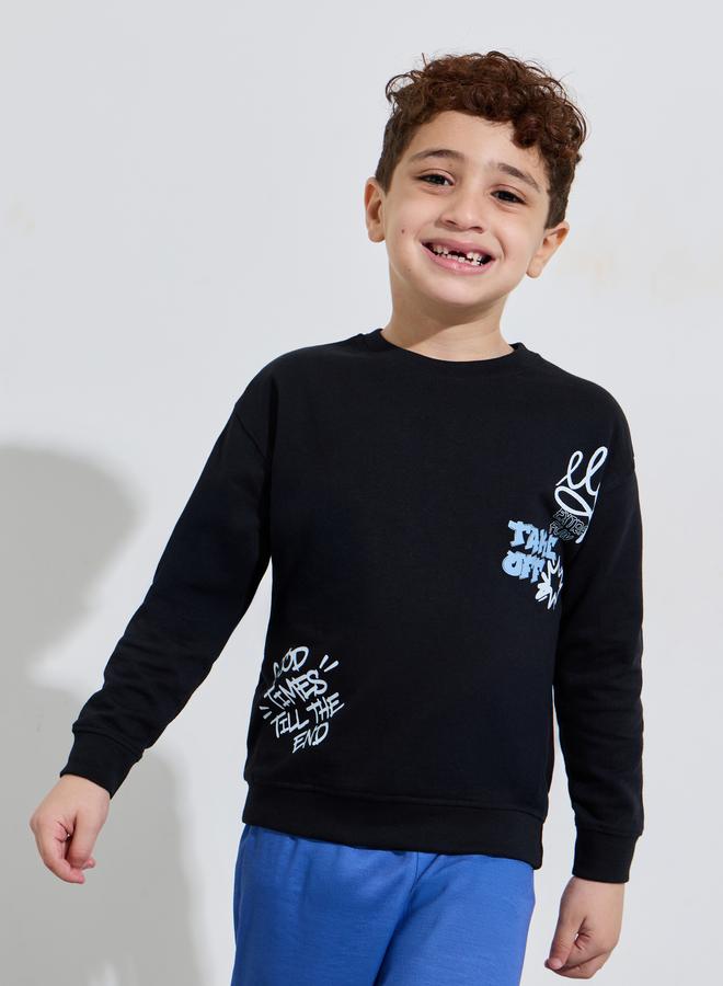 Styli Boys Black Graphic Print Long Sleeves Regular Fit Sweatshirt - Image 1