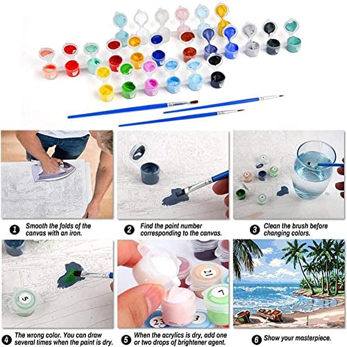 cupmod 6 Pack Paint by Numbers for Kids and Adults- DIY Acrylic Painting Kits on Canvas Without Frame, Simple Flower Oil Painting for Home Wall Decor 12x16inch - Image 5