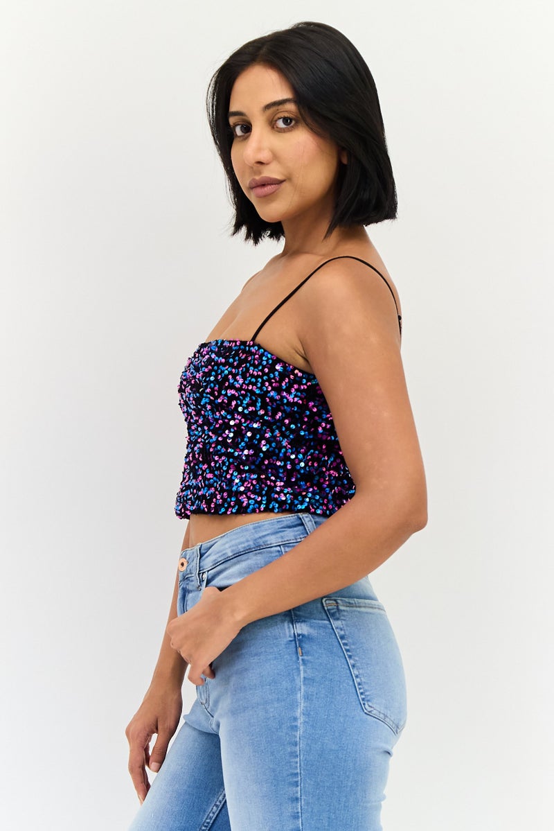 Sinsay Women Square Neck Sleeveless Sequin Tank Top, Multicolor - Image 2