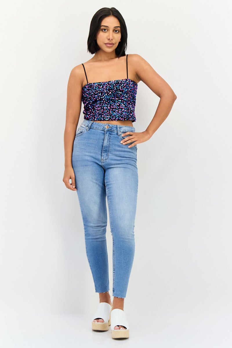 Sinsay Women Square Neck Sleeveless Sequin Tank Top, Multicolor - Image 4