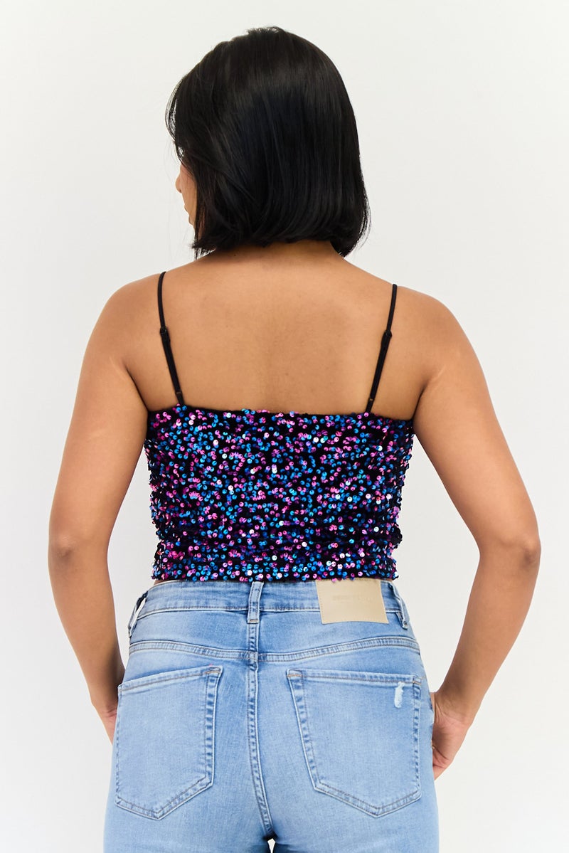 Sinsay Women Square Neck Sleeveless Sequin Tank Top, Multicolor - Image 3