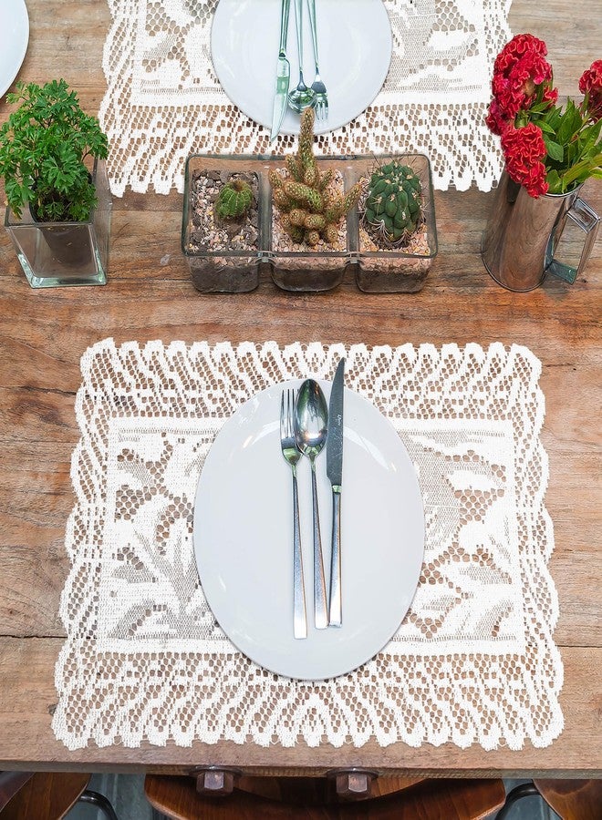 Zyghjort 2 PCS White Lace Placemats, Rectangle Lace Placemats for Tables Vintage Laces Tablemats Embroidered Crochet Placemat Cloth Laces Floral Table Runner for Home Cabinets Dining Tables, 12x17 Inch - Image 5