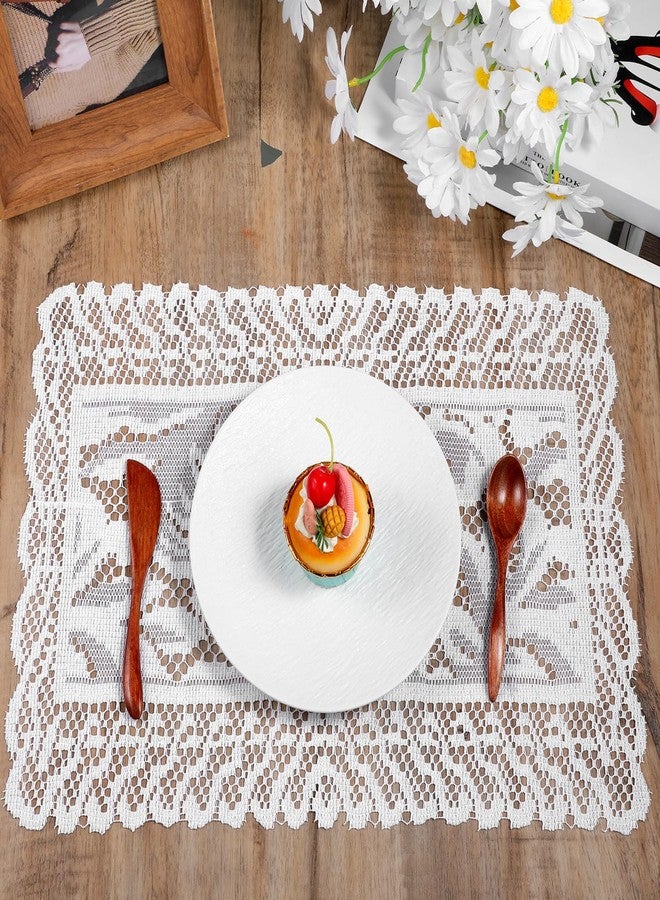 Zyghjort 2 PCS White Lace Placemats, Rectangle Lace Placemats for Tables Vintage Laces Tablemats Embroidered Crochet Placemat Cloth Laces Floral Table Runner for Home Cabinets Dining Tables, 12x17 Inch - Image 2