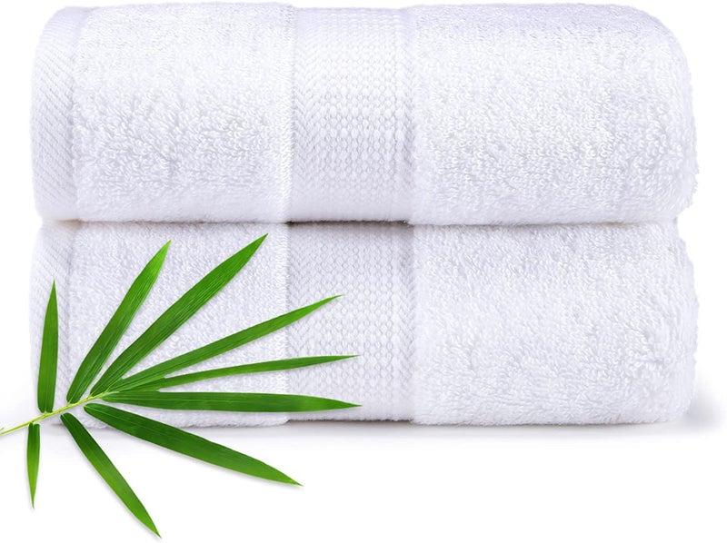 TIQH Bamboo Cotton Thick and Plush Hand Gym Workout Hand Towel Set of 2 White