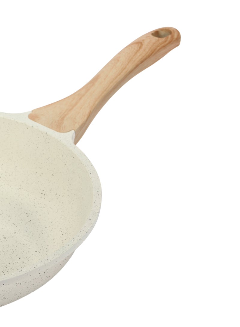 ESLITE LIFE مقلاة طاوة 28 سم من الألمنيوم و طلاء سيراميك غير لاصق مقاومة للخدش, مقبض بتصميم خشبي، لون أبيض - Image 4