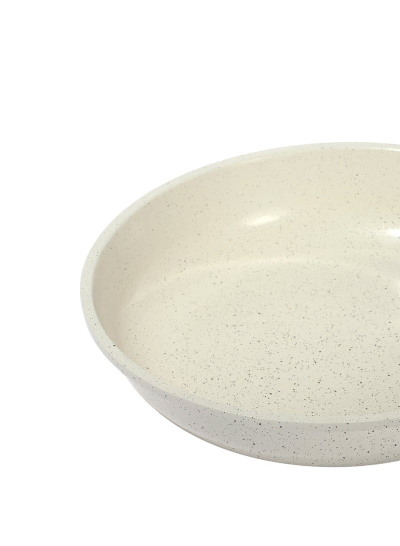 ESLITE LIFE مقلاة طاوة 28 سم من الألمنيوم و طلاء سيراميك غير لاصق مقاومة للخدش, مقبض بتصميم خشبي، لون أبيض - Image 3