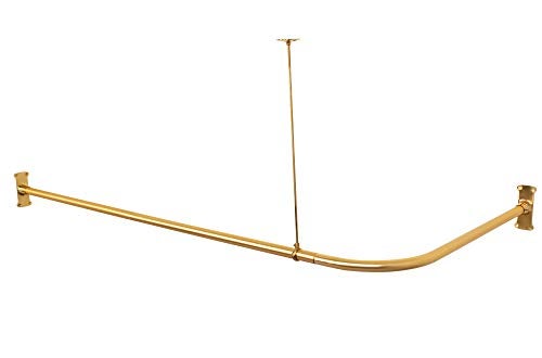 Artiwell L Shaped Shower Curtain Rod, Bathroom Bathtub Corner Shower Curtain Rod with Ceiling Support (SATIN GOLD/BRASS) - Image 2