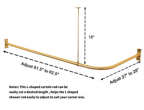 Artiwell L Shaped Shower Curtain Rod, Bathroom Bathtub Corner Shower Curtain Rod with Ceiling Support (SATIN GOLD/BRASS) - Image 5