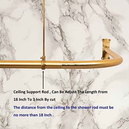 Artiwell L Shaped Shower Curtain Rod, Bathroom Bathtub Corner Shower Curtain Rod with Ceiling Support (SATIN GOLD/BRASS) - Image 4