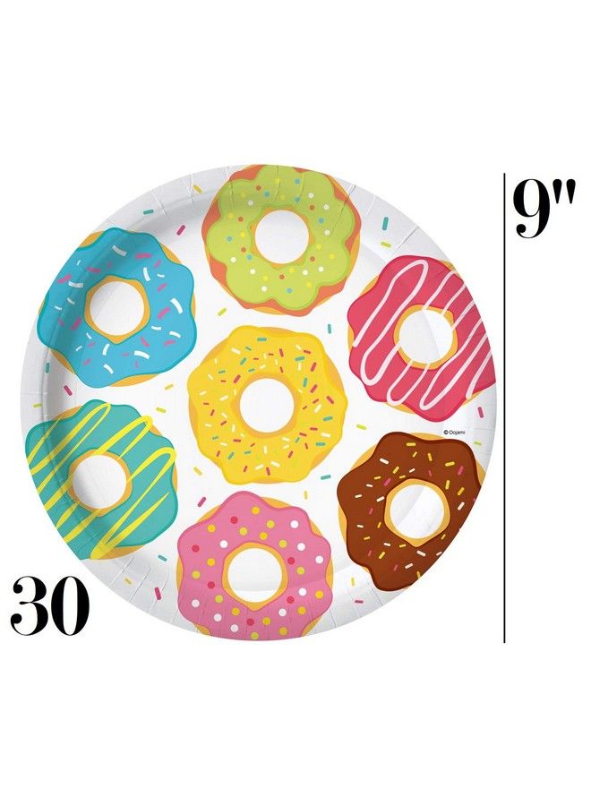 Oojami Serves 30 Complete Party Pack Donut Party 9" Dinner Paper Plates 7" Dessert Paper Plates 9 Oz Cups 3 Ply Napkins Cake Topper Table Cover Donut Grow Up Balloon Donut Theme Party - Image 3