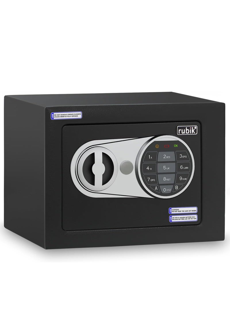 Rubik Mini Safe Box with Digital and Key Lock (Upgraded) for Home Office Hotel Jewelry Passport Watches Cash Storage RB‎17EL (17x23x17cm) Black  - Image 1