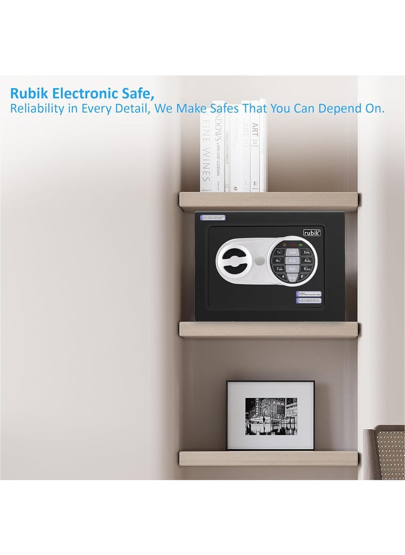 Rubik Mini Safe Box with Digital and Key Lock (Upgraded) for Home Office Hotel Jewelry Passport Watches Cash Storage RB‎17EL (17x23x17cm) Black  - Image 2