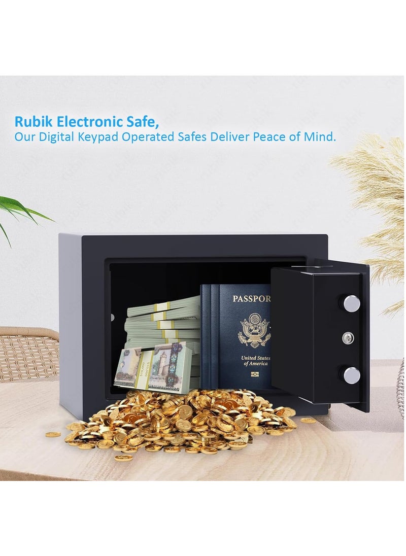 Rubik Mini Safe Box with Digital and Key Lock (Upgraded) for Home Office Hotel Jewelry Passport Watches Cash Storage RB‎17EL (17x23x17cm) Black  - Image 3