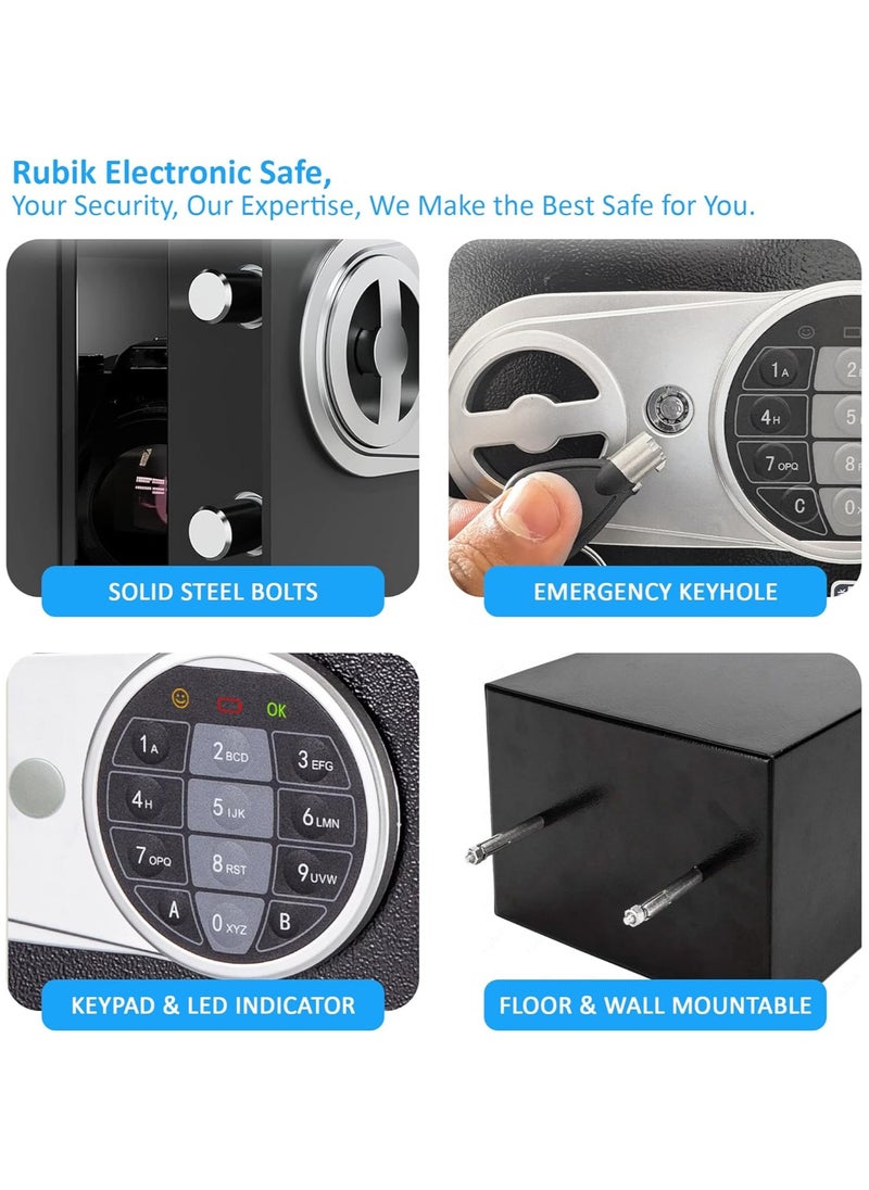 Rubik Mini Safe Box with Digital and Key Lock (Upgraded) for Home Office Hotel Jewelry Passport Watches Cash Storage RB‎17EL (17x23x17cm) Black  - Image 4
