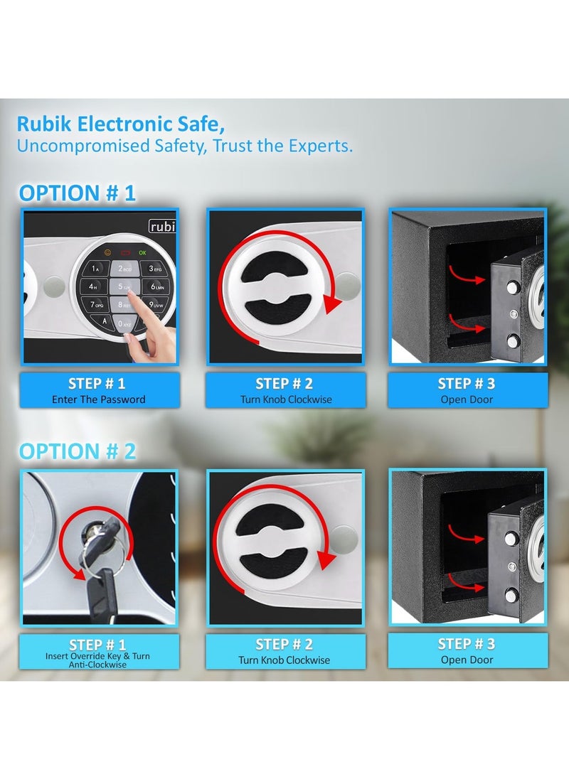 Rubik Mini Safe Box with Digital and Key Lock (Upgraded) for Home Office Hotel Jewelry Passport Watches Cash Storage RB‎17EL (17x23x17cm) Black  - Image 5