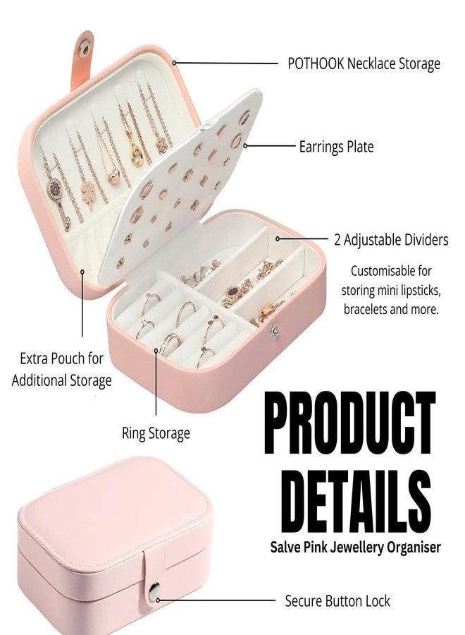 SALVE Multifunctional PU Faux Leather Pink Jewellery Box for Women, Travel Jewellery Organisers Storage Box with Lock | Vanity Case Jewel Box with Adjustable Dividers | Organizer Box for Storage - Image 3