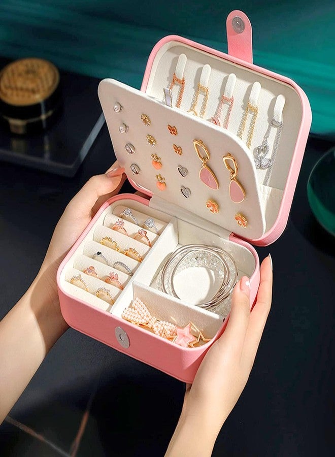 SALVE Multifunctional PU Faux Leather Pink Jewellery Box for Women, Travel Jewellery Organisers Storage Box with Lock | Vanity Case Jewel Box with Adjustable Dividers | Organizer Box for Storage - Image 2