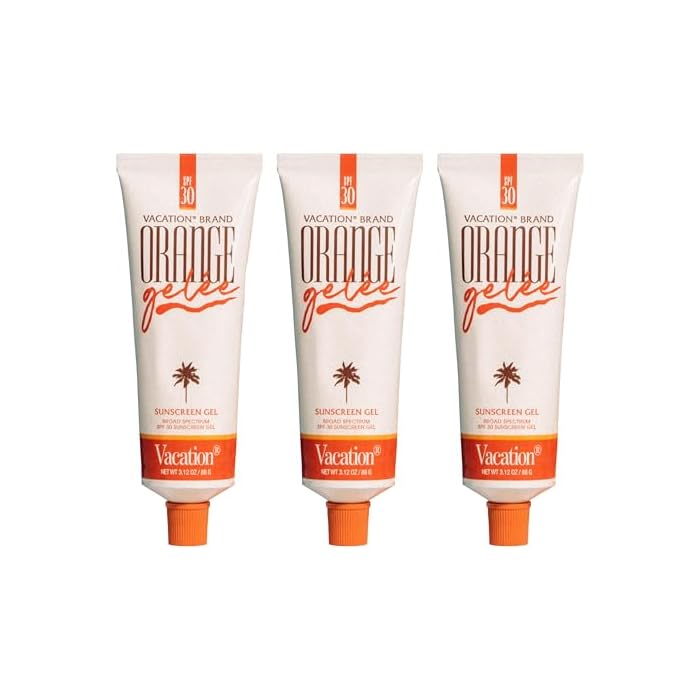 Vacation Orange Gelée SPF 30 Sunscreen Gel and Tube Key Bundle, 3.12 Fluid Ounces - Hydrating Balm-to-Oil Tanning Gel, Transparent, Water-Resistant, Travel Size