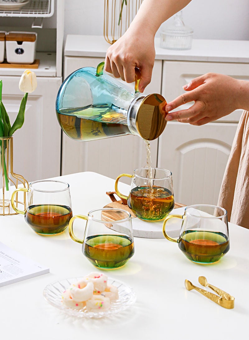 Shuer 5-Piece Electroplating Process Glass Cup Water Bottle Set Transparent Tea Mug Milk Straight Tube  - Image 3