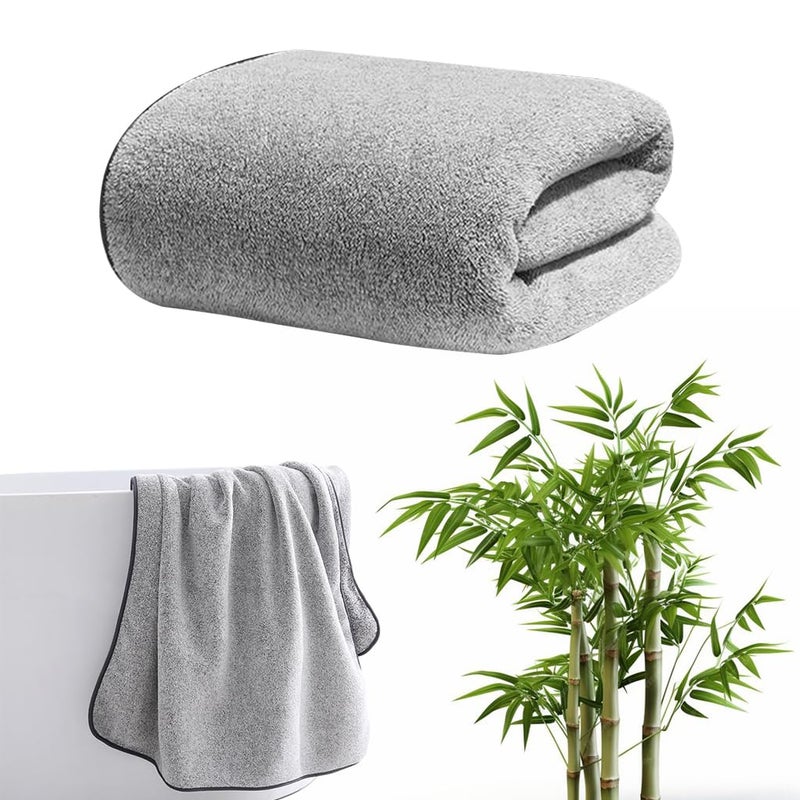 HASTHIP® Bamboo Bath Towel, Super Absorbent, Large Cotton Antibacterial Bath Towels (55x27 Inches, Grey) - Image 1