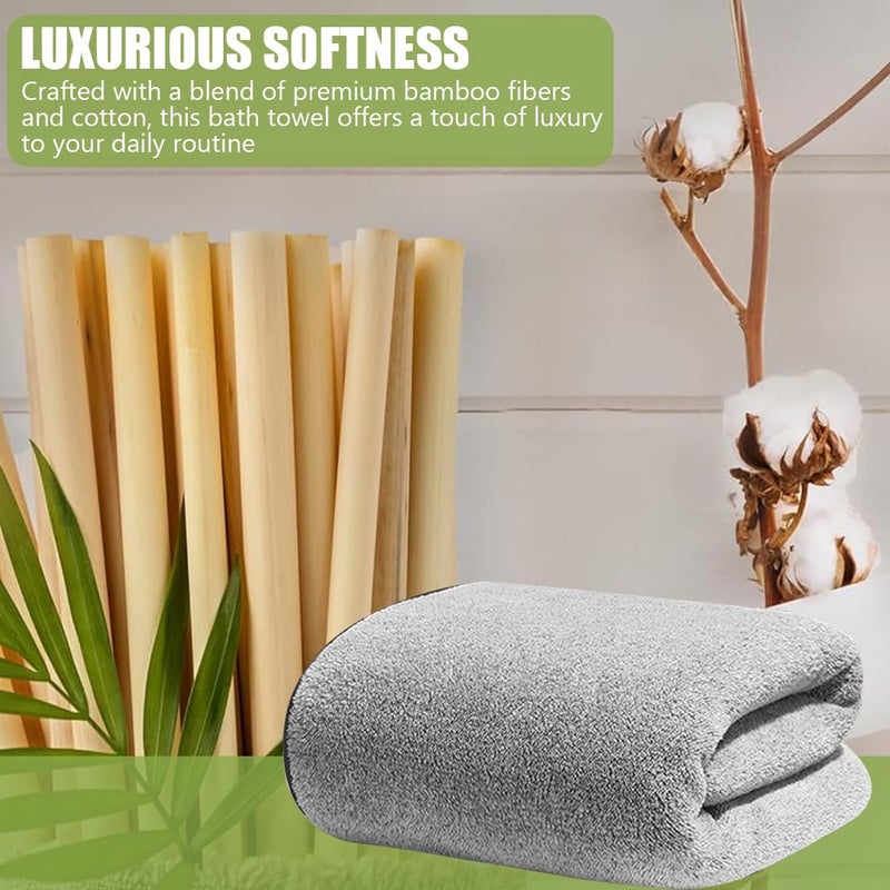 HASTHIP® Bamboo Bath Towel, Super Absorbent, Large Cotton Antibacterial Bath Towels (55x27 Inches, Grey) - Image 5