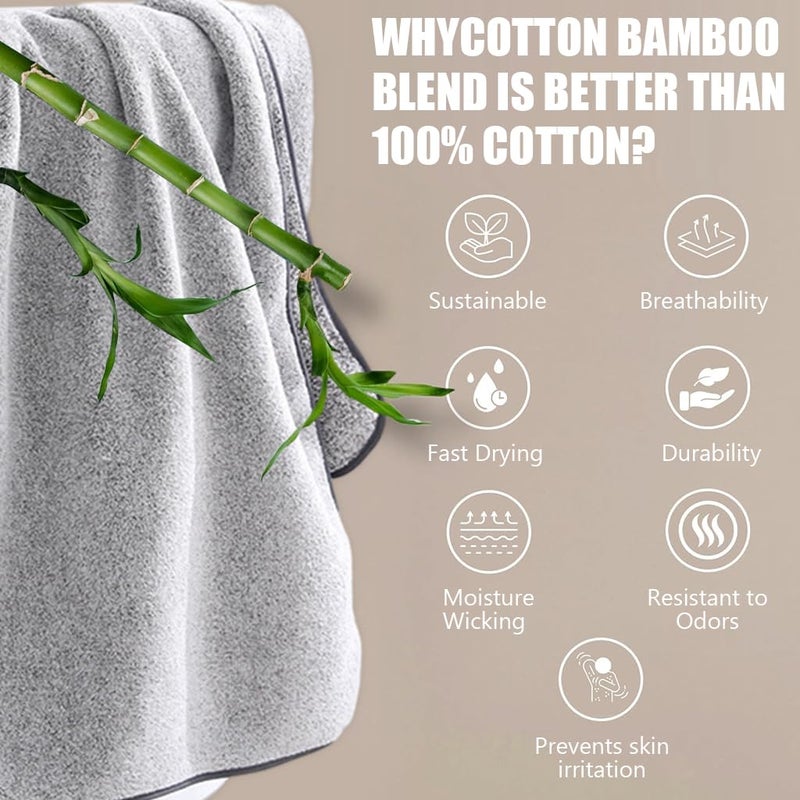 HASTHIP® Bamboo Bath Towel, Super Absorbent, Large Cotton Antibacterial Bath Towels (55x27 Inches, Grey) - Image 3