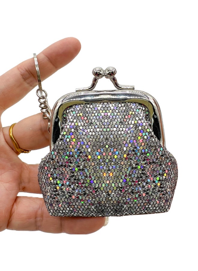 Generic - Women's Change Coin Data Cable Charging Cosmetics Storage Sequin Keychain Travel Handbag Small Bag-Color:Keychain Gray Bag 6 X 6 Cm-Size:6cm - Image 1
