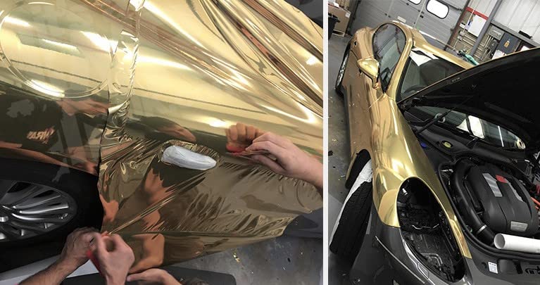 COSMOS STAR™ Vinyl Wrap Sheet for Car & Bike Self Adhesive Wrap Sticker and Decal Roll Film for Auto Car Vehicle Motorcycle Air Release (2 Feet by 10 Feet, Gold Chrome) - Image 5