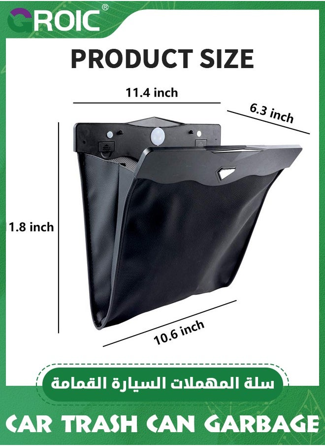 GROIC - Black Hanging Car Trash Bag with Smart LED, Magnetic Car  Pouch,Waterproof PU Leather Car Garbage Can, Multipurpose Garbage Bag for Car Back Seat - Image 1