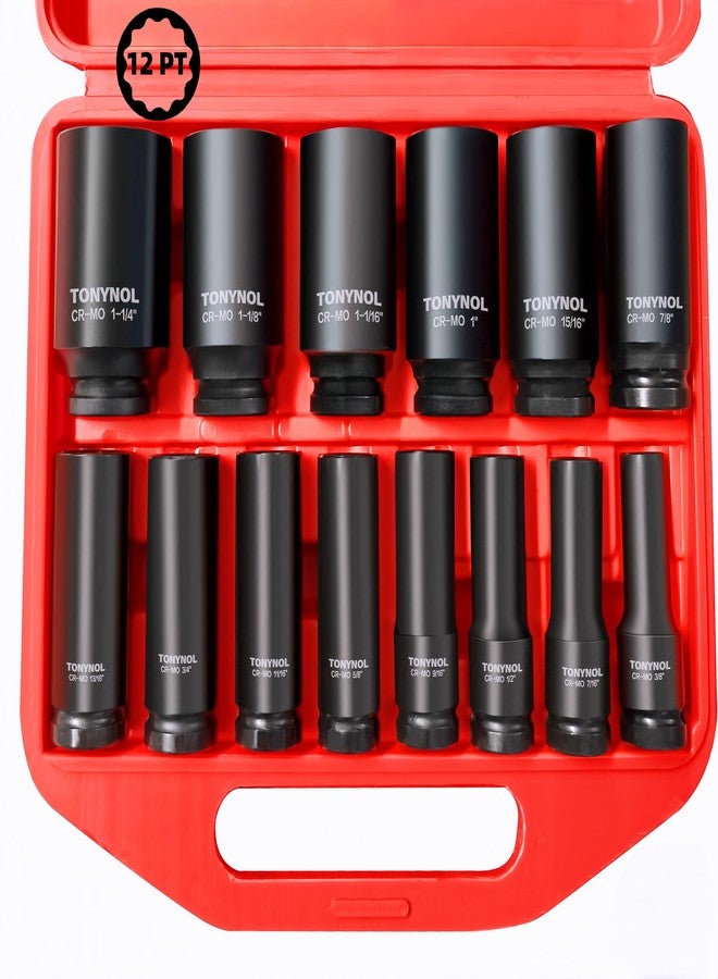 TONYNOL 1/2 Inch Deep Drive Impact Socket Set,12-Point,SAE(3/8" to 1-1/4"),14 Pcs,Cr-Mo Steel,With a Storage Case - Image 1