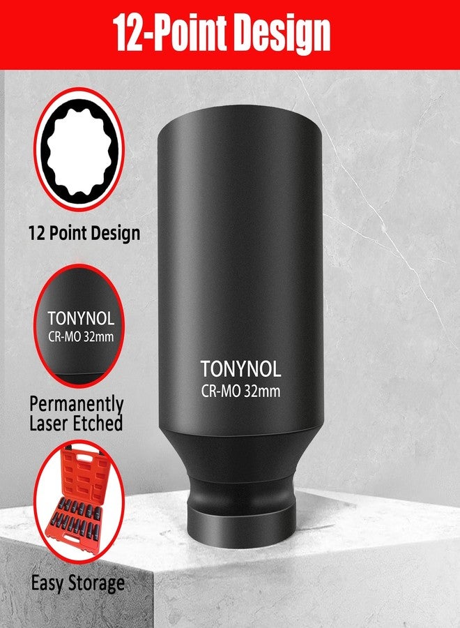 TONYNOL 1/2 Inch Deep Drive Impact Socket Set,12-Point,SAE(3/8" to 1-1/4"),14 Pcs,Cr-Mo Steel,With a Storage Case - Image 4