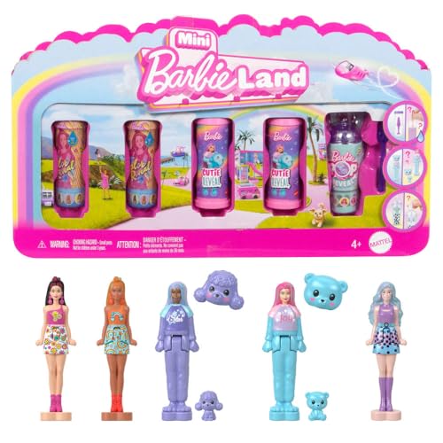 Polly Pocket باربي ميني باربي لاند 5-باك دمى بوب ريفيل، دمية ميني بطول 1.5 بوصة مع كشف مفاجئ وقطعة لعب حسية (الأنماط قد تختلف) - Image 1
