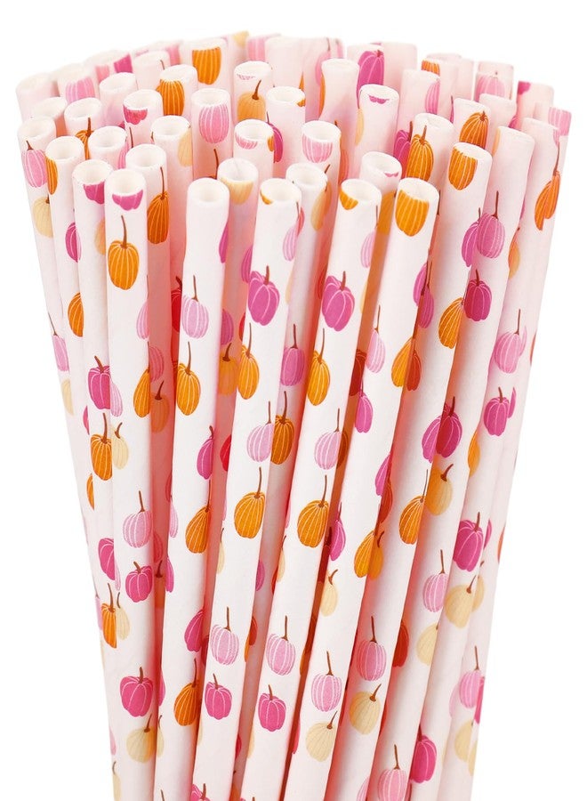 Whaline 200Pcs Fall Paper Straws Pink Orange Pumpkin Disposable Straws Fall Harvest Drinking Straw for Autumn Thanksgiving Party Supplies - Image 1