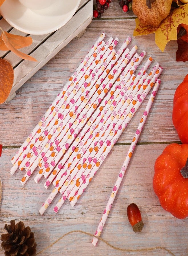 Whaline 200Pcs Fall Paper Straws Pink Orange Pumpkin Disposable Straws Fall Harvest Drinking Straw for Autumn Thanksgiving Party Supplies - Image 3