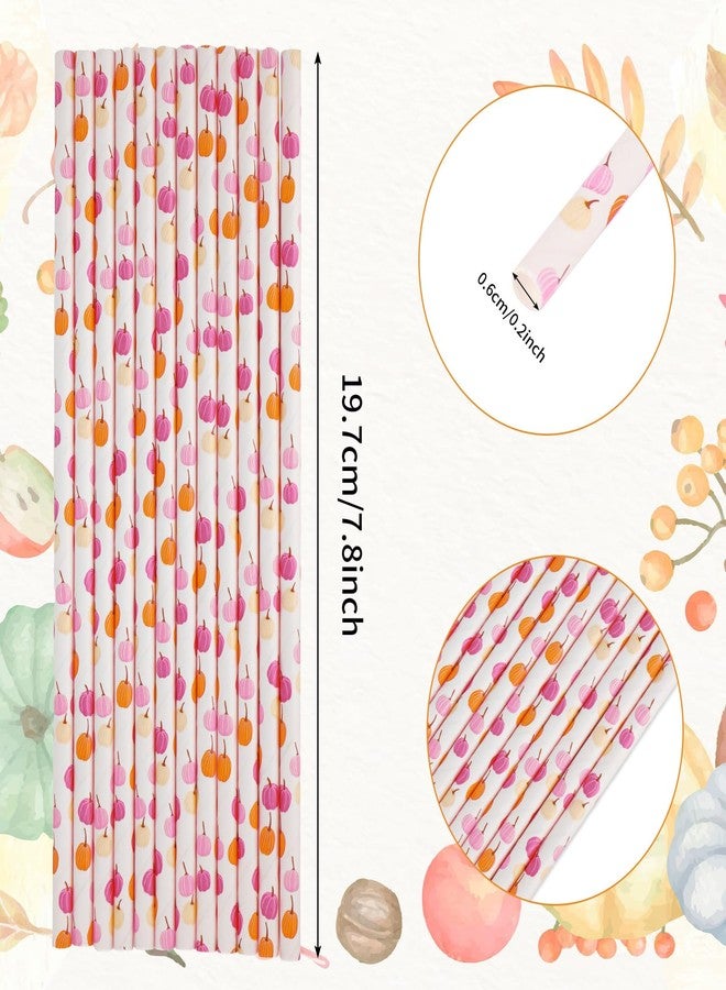Whaline 200Pcs Fall Paper Straws Pink Orange Pumpkin Disposable Straws Fall Harvest Drinking Straw for Autumn Thanksgiving Party Supplies - Image 2