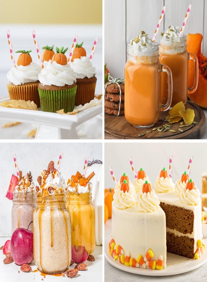 Whaline 200Pcs Fall Paper Straws Pink Orange Pumpkin Disposable Straws Fall Harvest Drinking Straw for Autumn Thanksgiving Party Supplies - Image 5