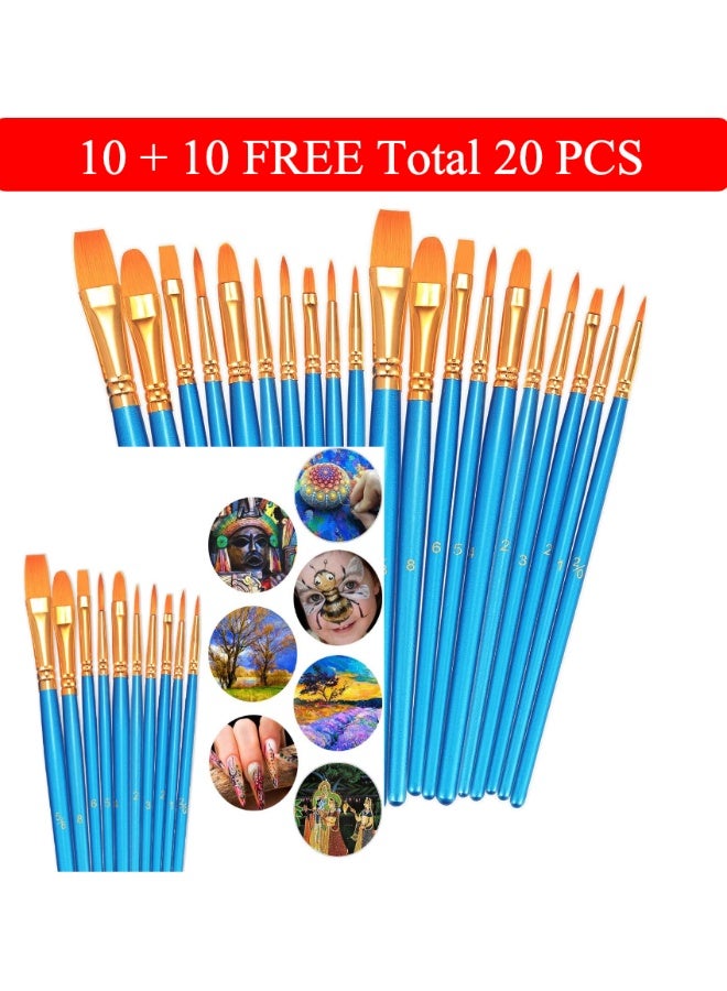 ARSAR PLUS 20-Piece Paint Brushes Set (2 Packs) – Round Pointed Nylon Brushes for Acrylic, Oil & Watercolor Painting, Nail Art & Mini Detailing (Blue) - Image 1