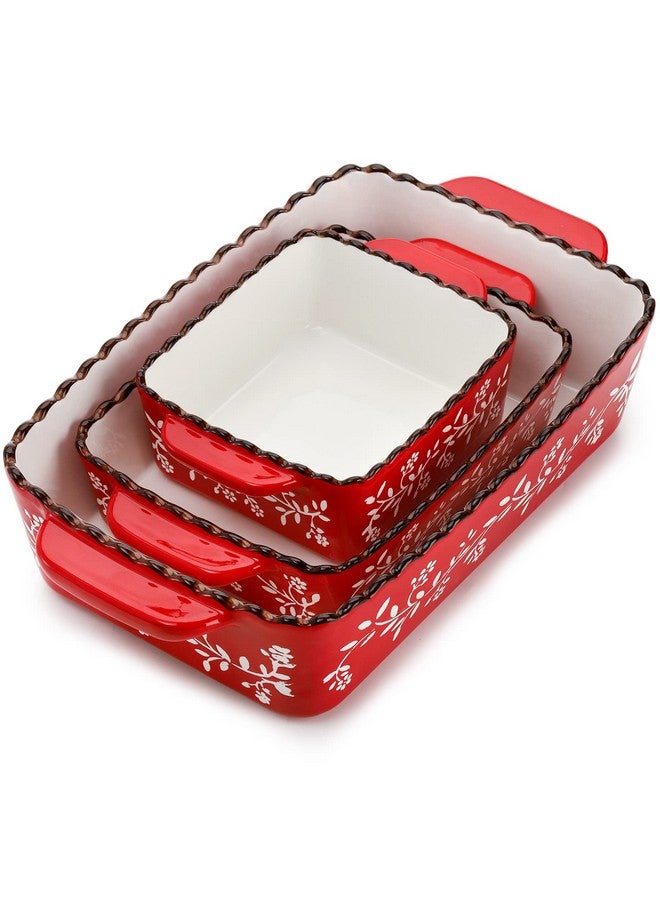 AVLA 3 Pack Ceramic Bakeware Set, Porcelain Rectangular Baking Dish Lasagna Pans for Cooking, Kitchen, Casserole Dishes, Cake Dinner, 12 x 8.5 x 6 Inches of Baking Pans, Banquet and Daily Use, Red - Image 1