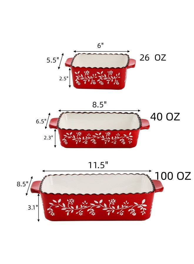 AVLA 3 Pack Ceramic Bakeware Set, Porcelain Rectangular Baking Dish Lasagna Pans for Cooking, Kitchen, Casserole Dishes, Cake Dinner, 12 x 8.5 x 6 Inches of Baking Pans, Banquet and Daily Use, Red - Image 2